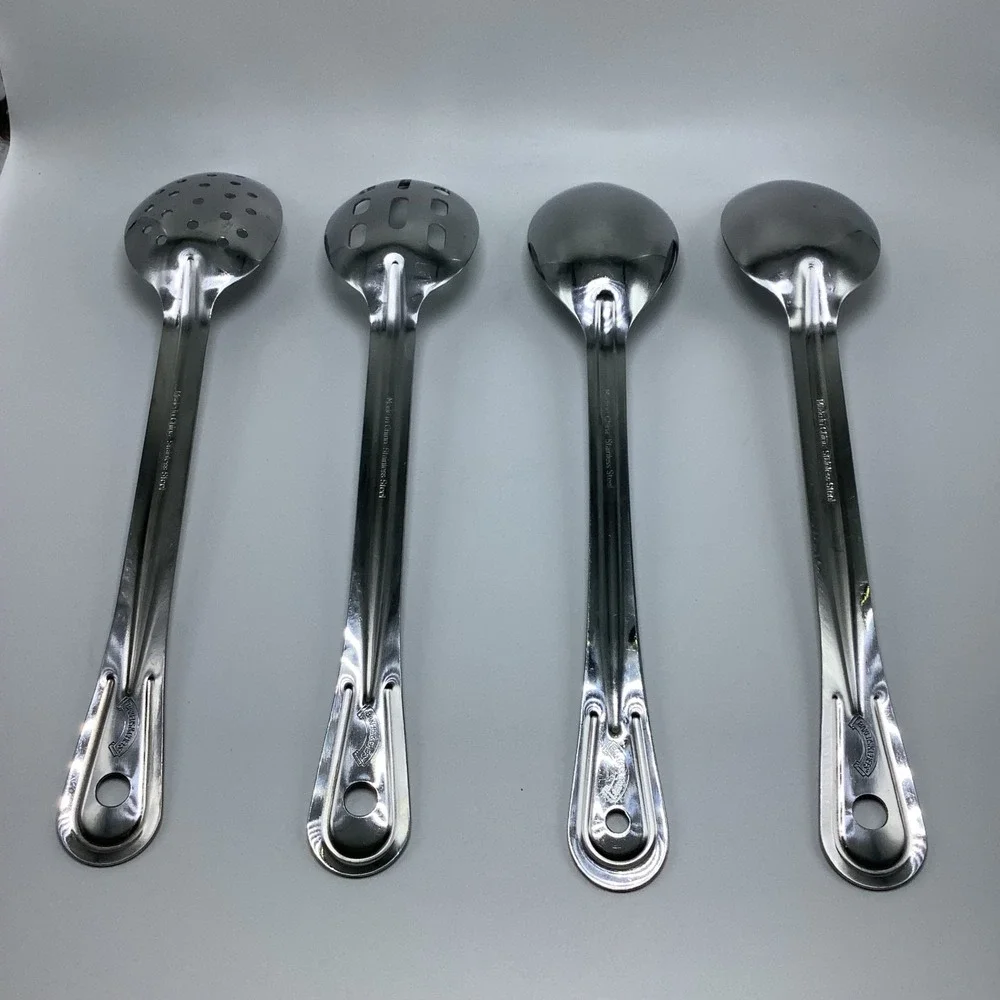 Baker's & Chef's Serving Spoons Solid, Slotted, Stainless Steel Lot of 4 Hanging